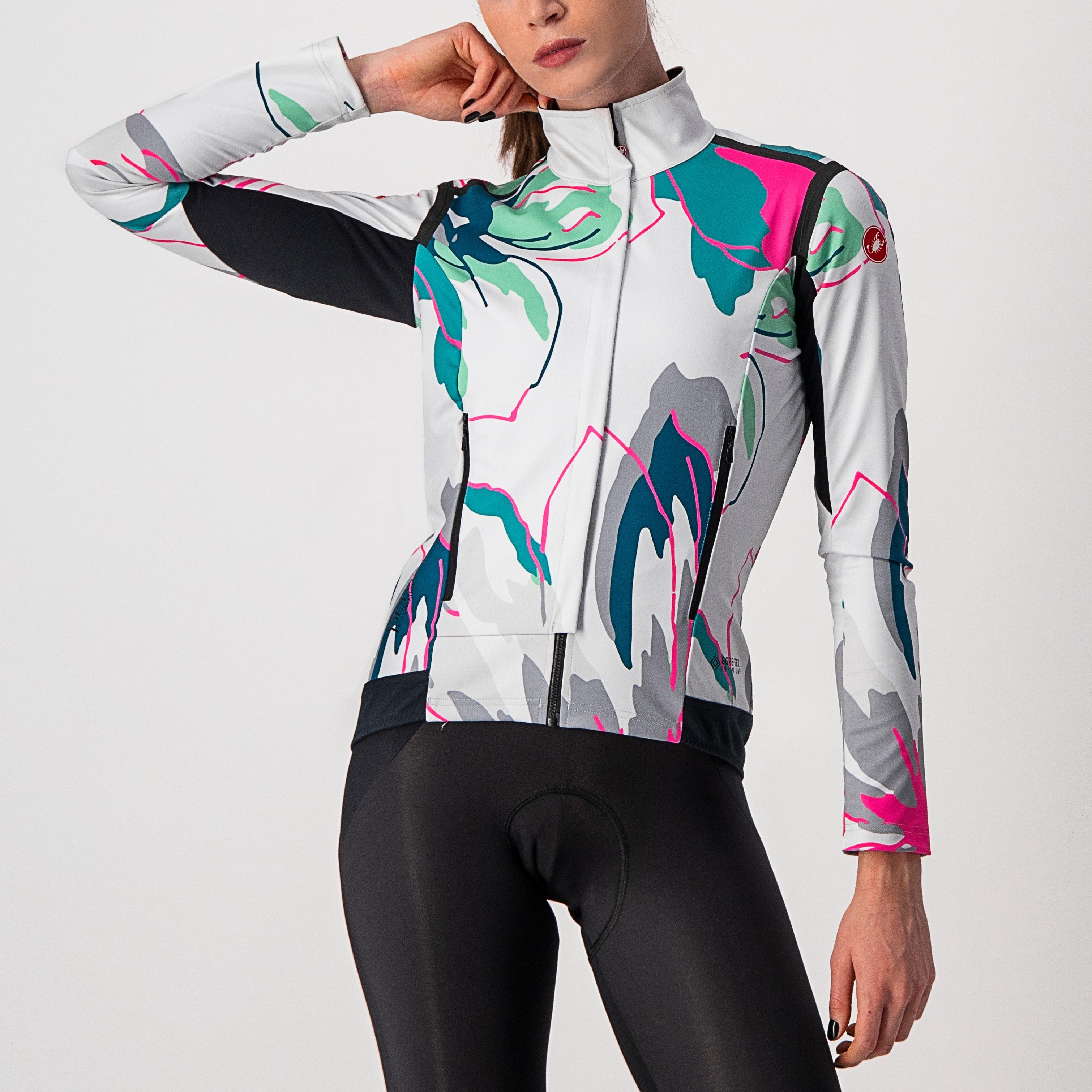 Perfetto ros w long sleeve - silver gray/teal blue-flowers - castelli