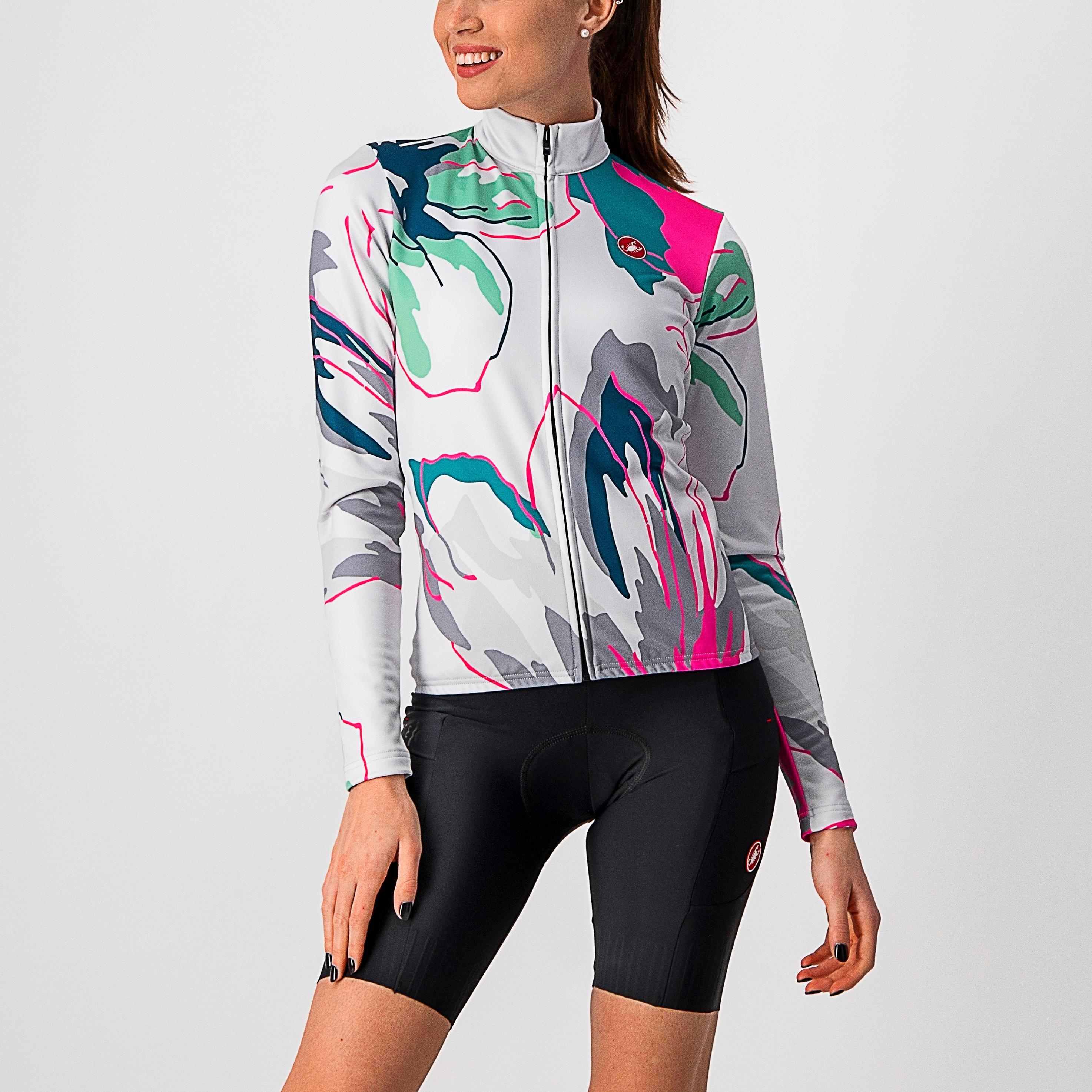 Unlimited w thermal jersey - silver gray/tealblue-flowers - castelli