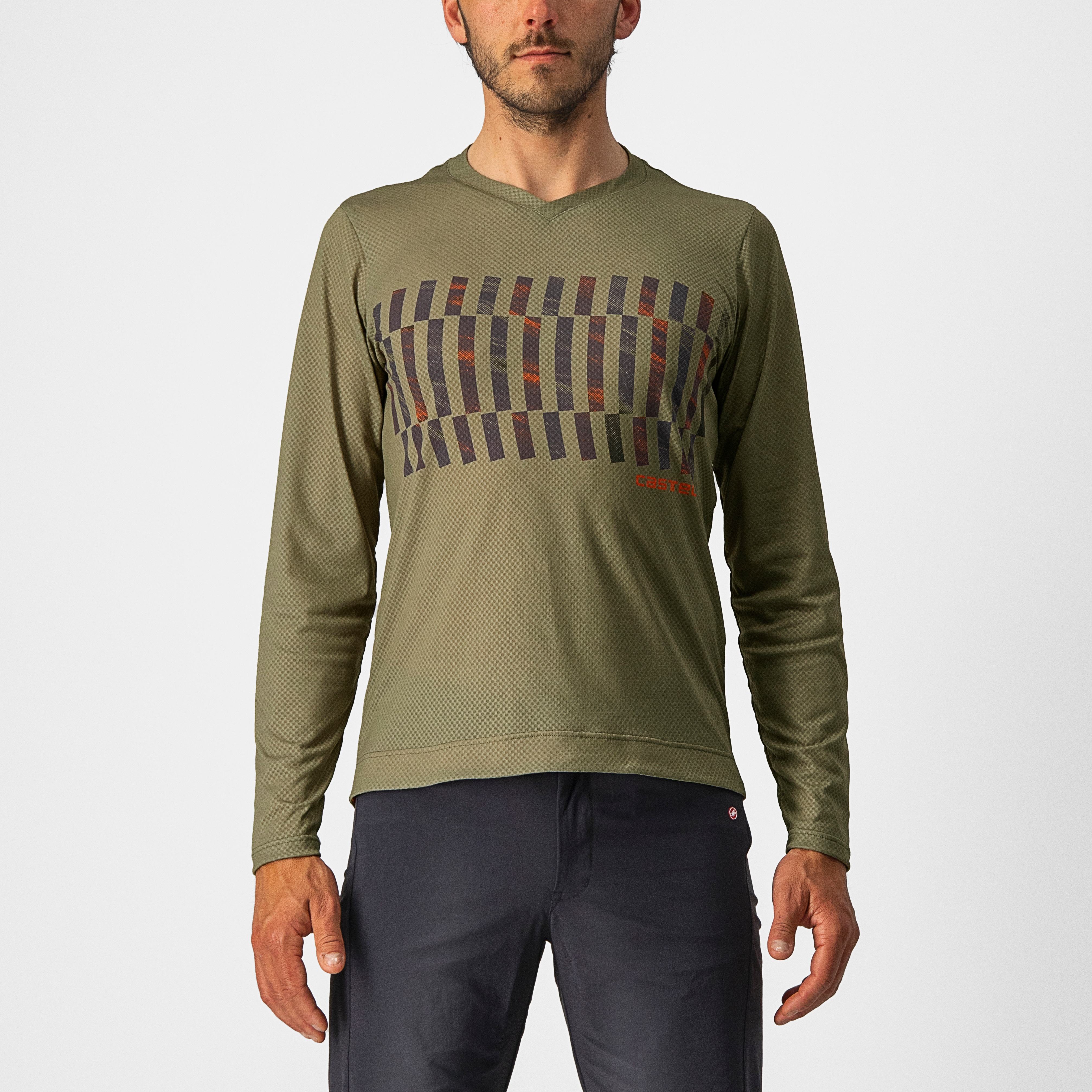 Trail tech longsleeve tee - olive green/dark gray-orange r - castelli