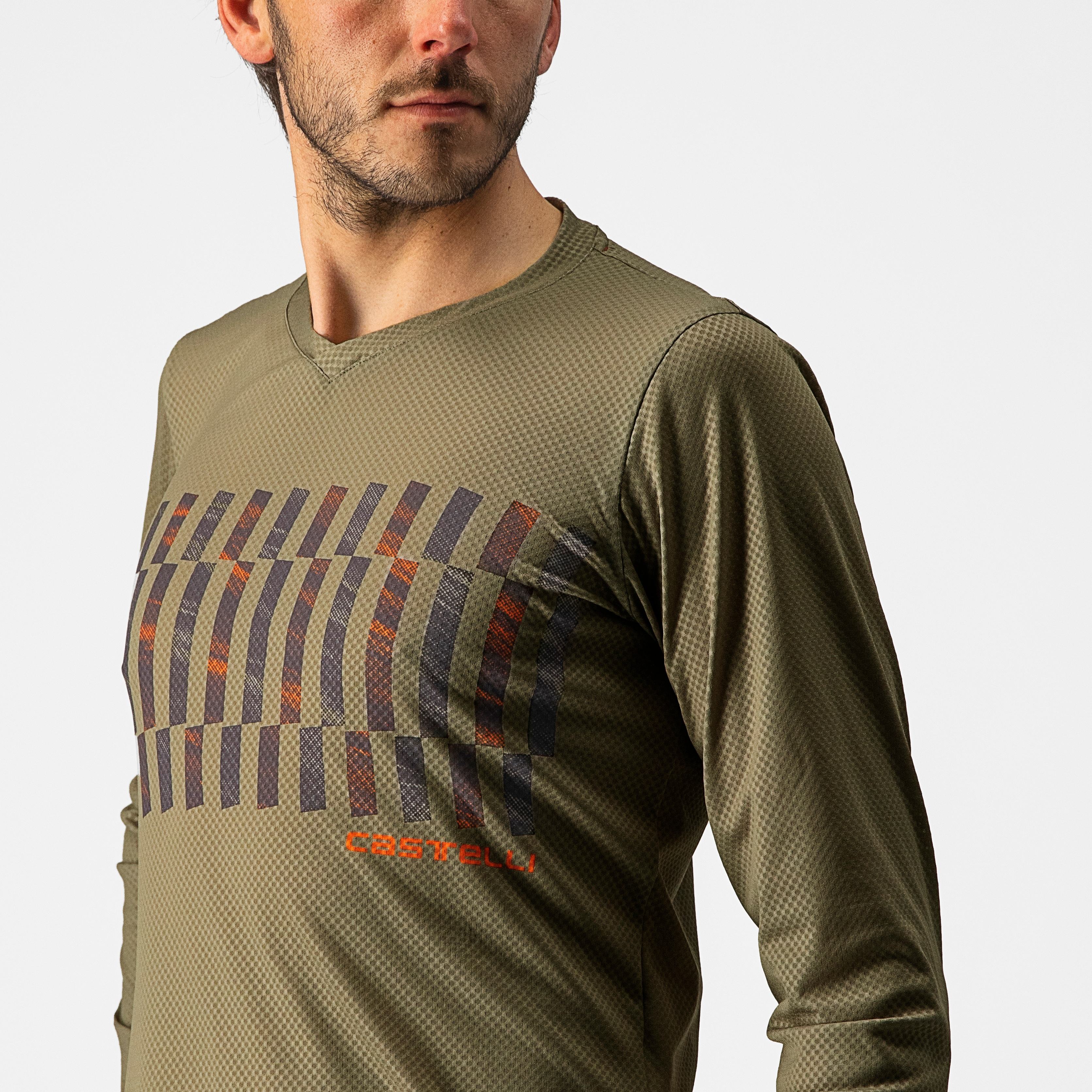 Trail tech longsleeve tee - olive green/dark gray-orange r - castelli
