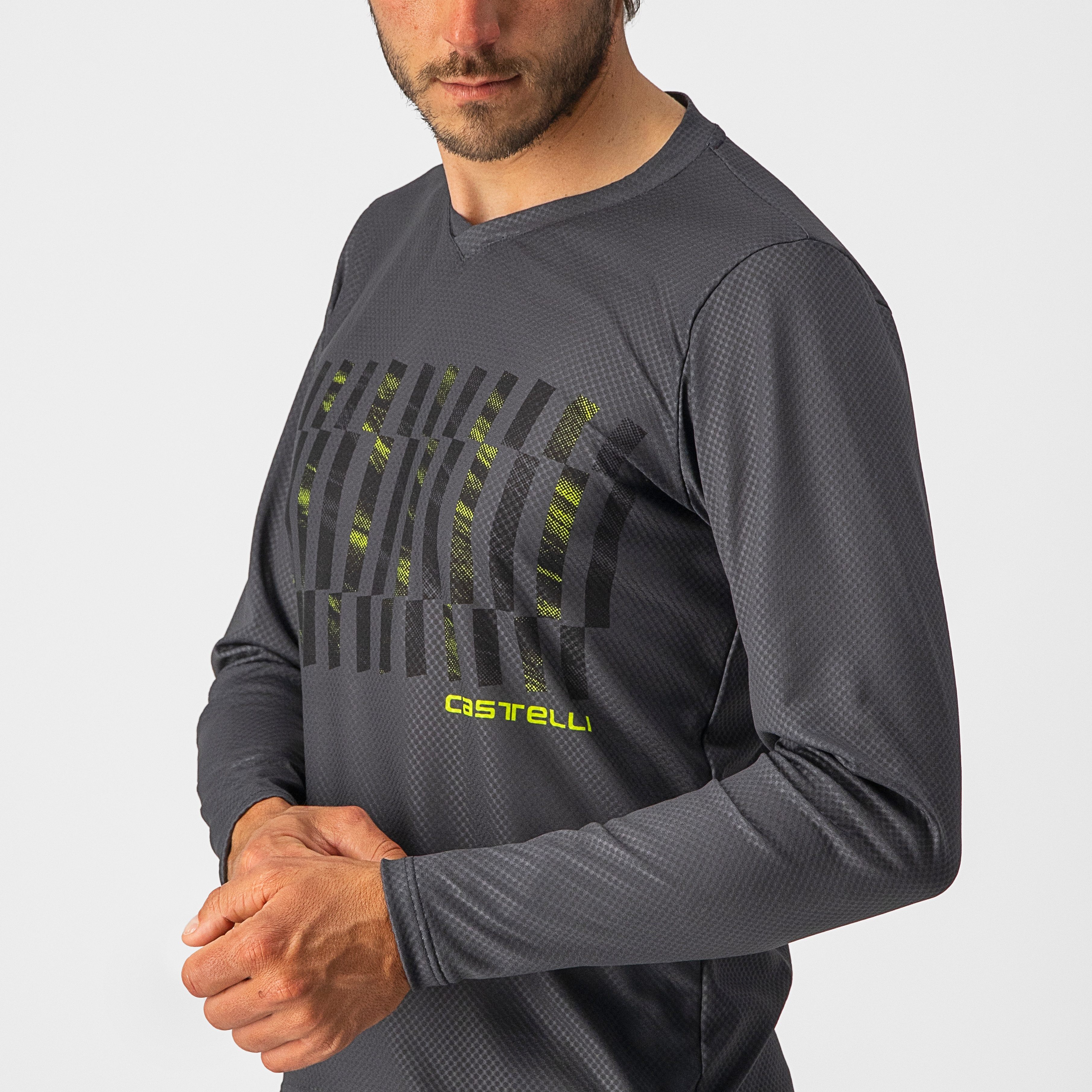 Trail tech longsleeve tee - dark gray/black-electric lime - castelli