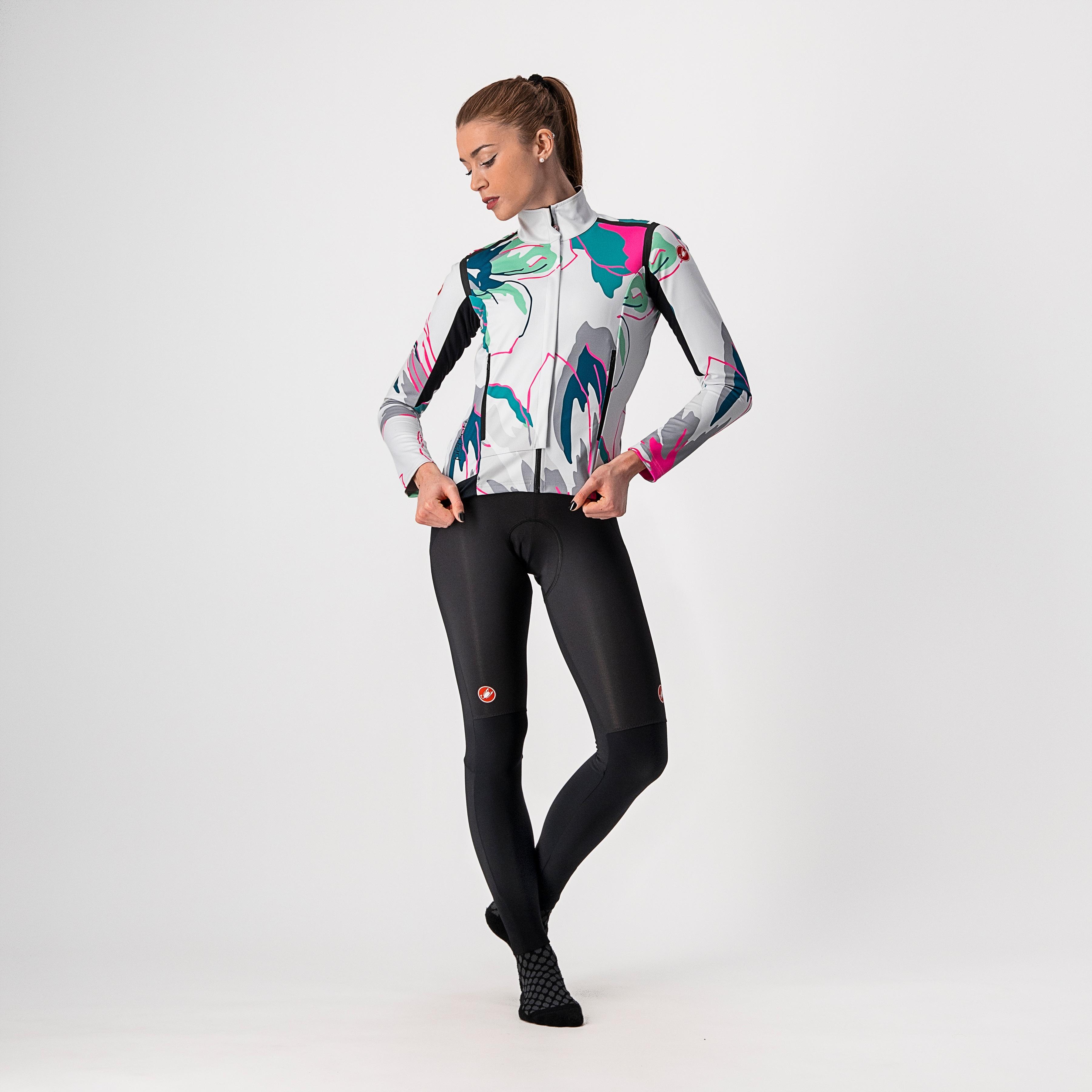Perfetto ros w long sleeve - silver gray/teal blue-flowers - castelli