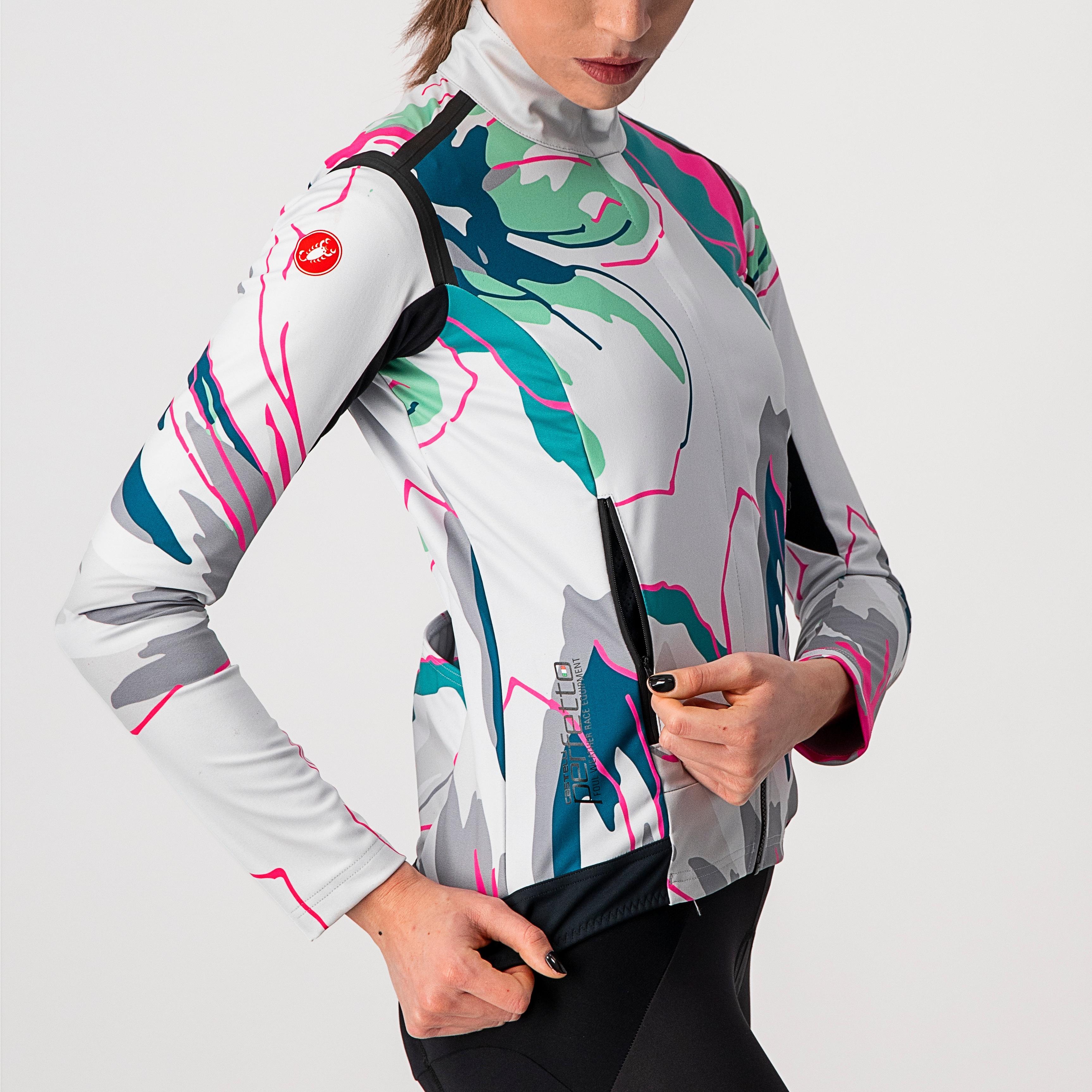 Perfetto ros w long sleeve - silver gray/teal blue-flowers - castelli