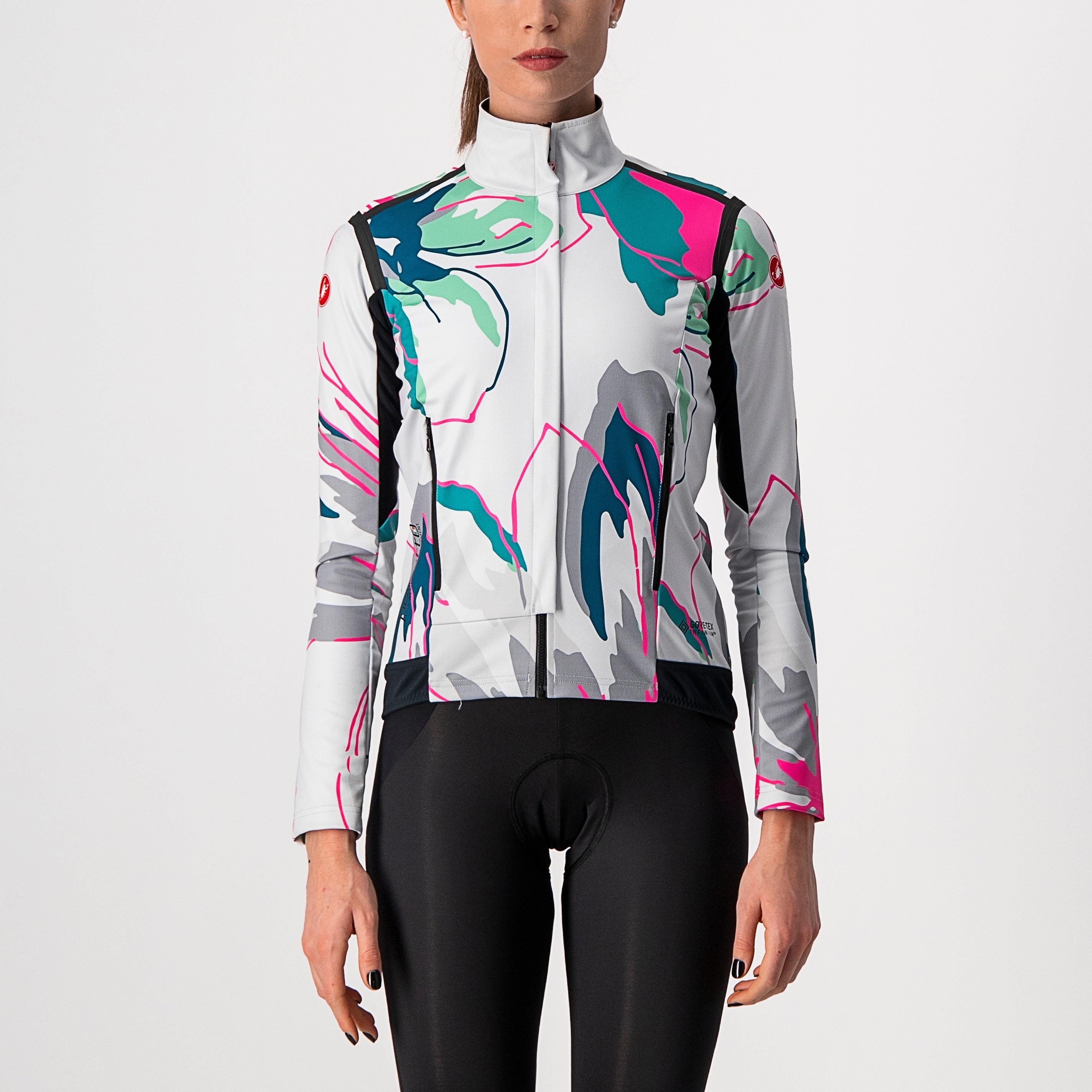 Perfetto ros w long sleeve - silver gray/teal blue-flowers - castelli
