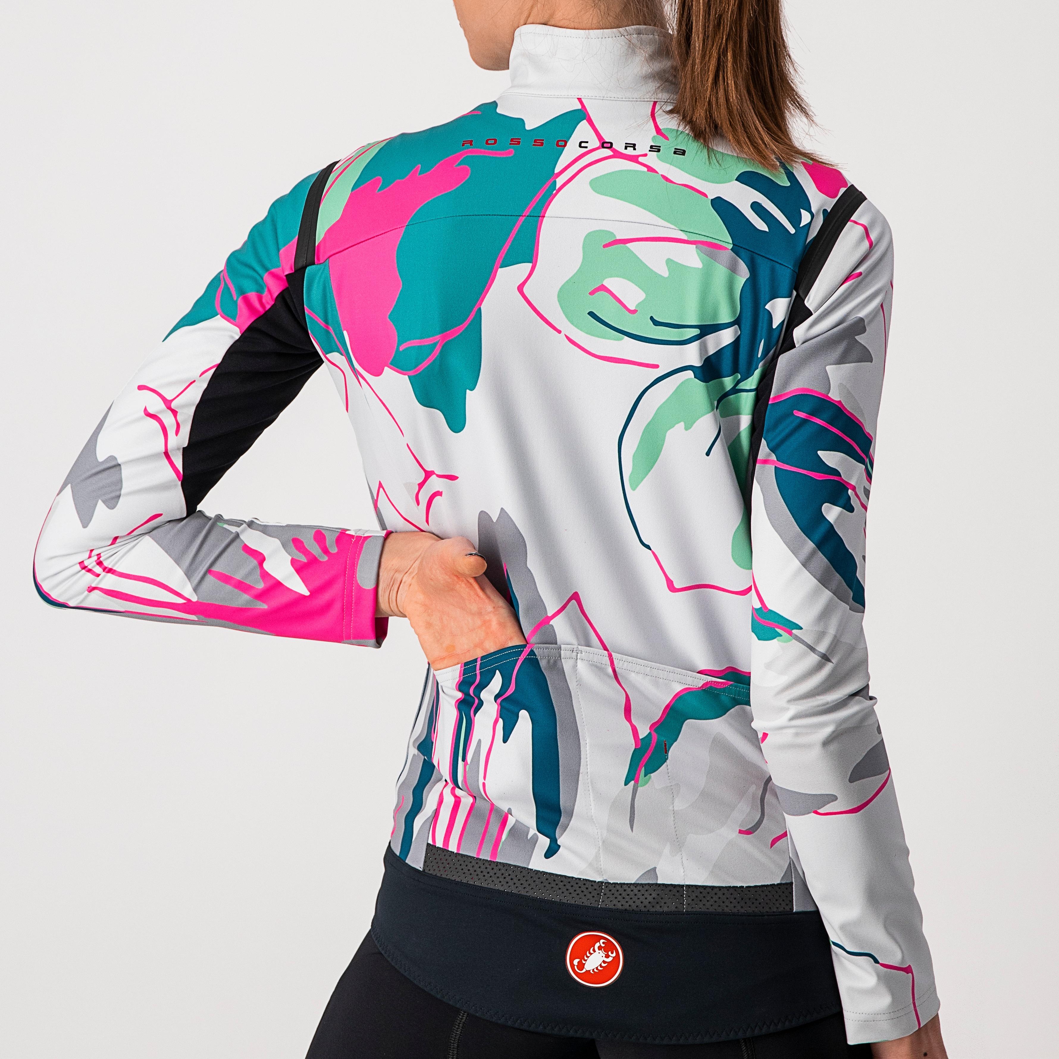 Perfetto ros w long sleeve - silver gray/teal blue-flowers - castelli