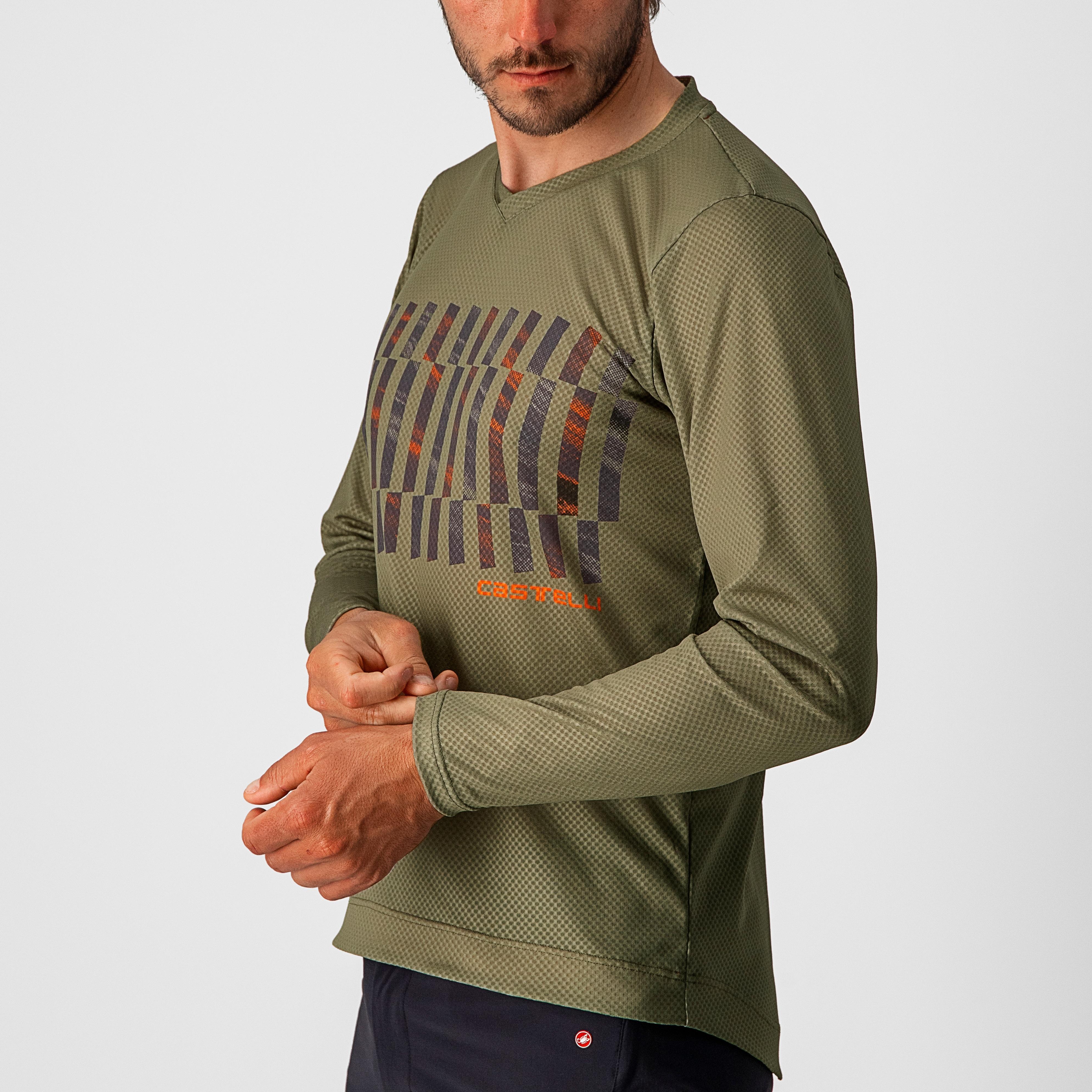 Trail tech longsleeve tee - olive green/dark gray-orange r - castelli