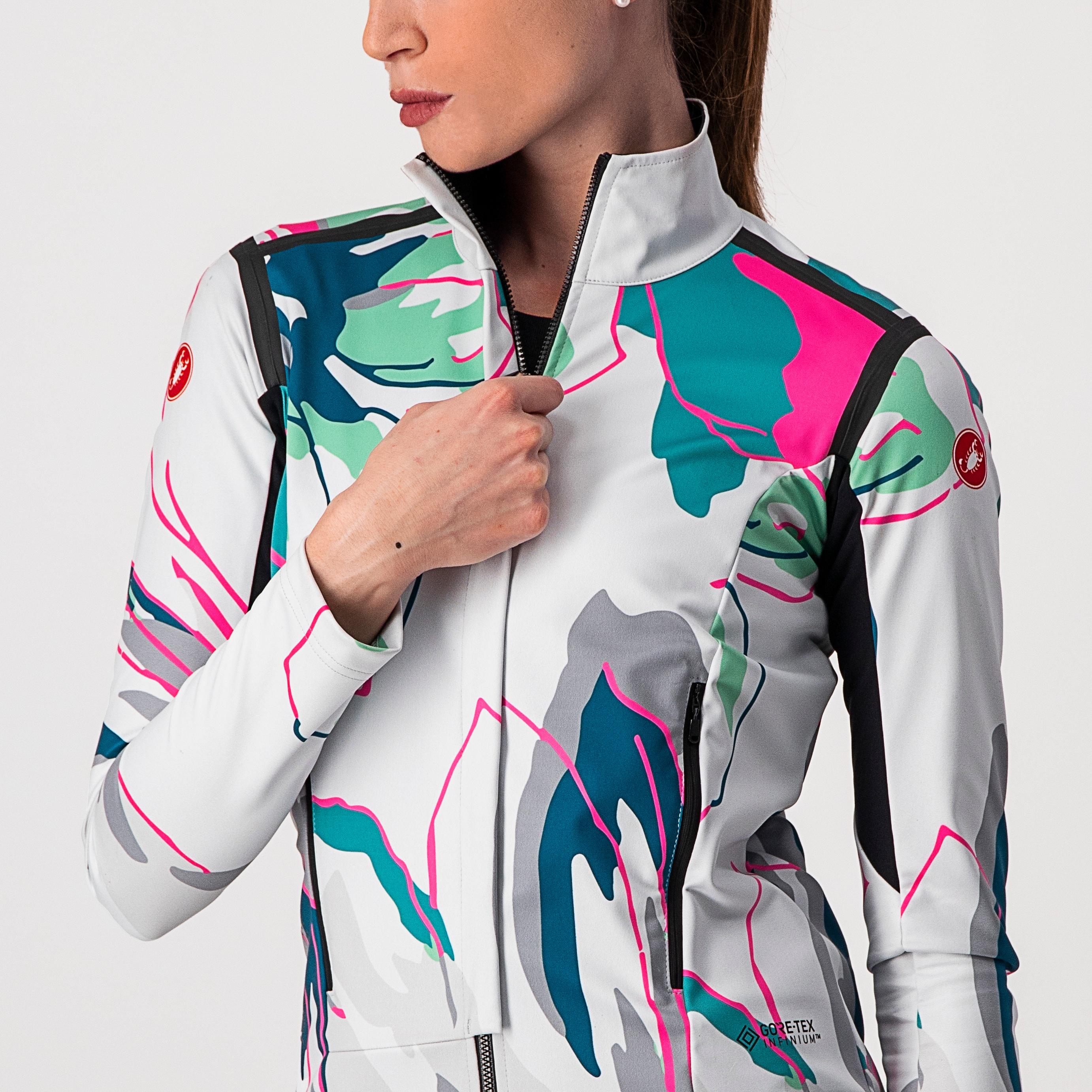 Perfetto ros w long sleeve - silver gray/teal blue-flowers - castelli