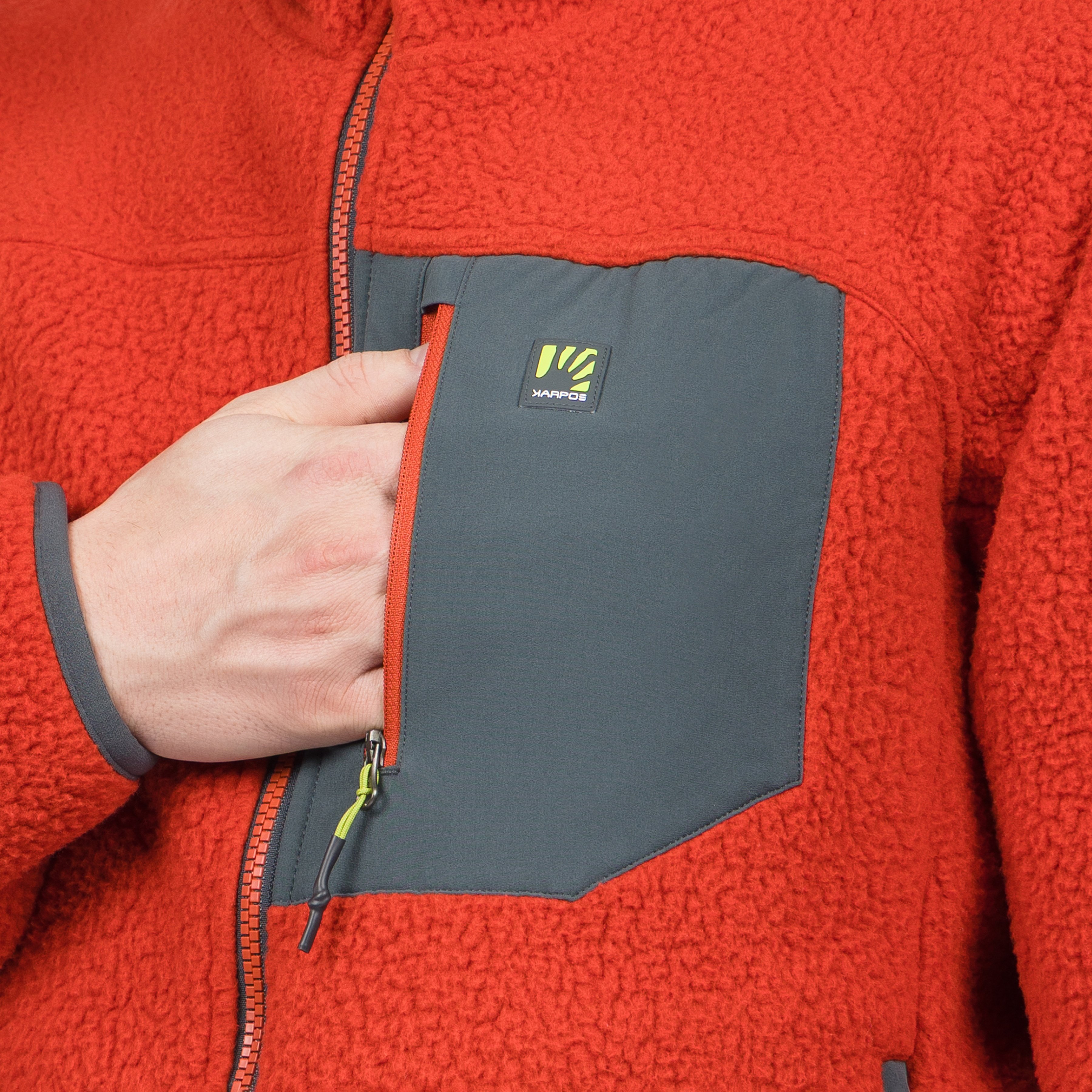 Moiazza retrò hoodie fleece - fire/woodl.gray - karpos