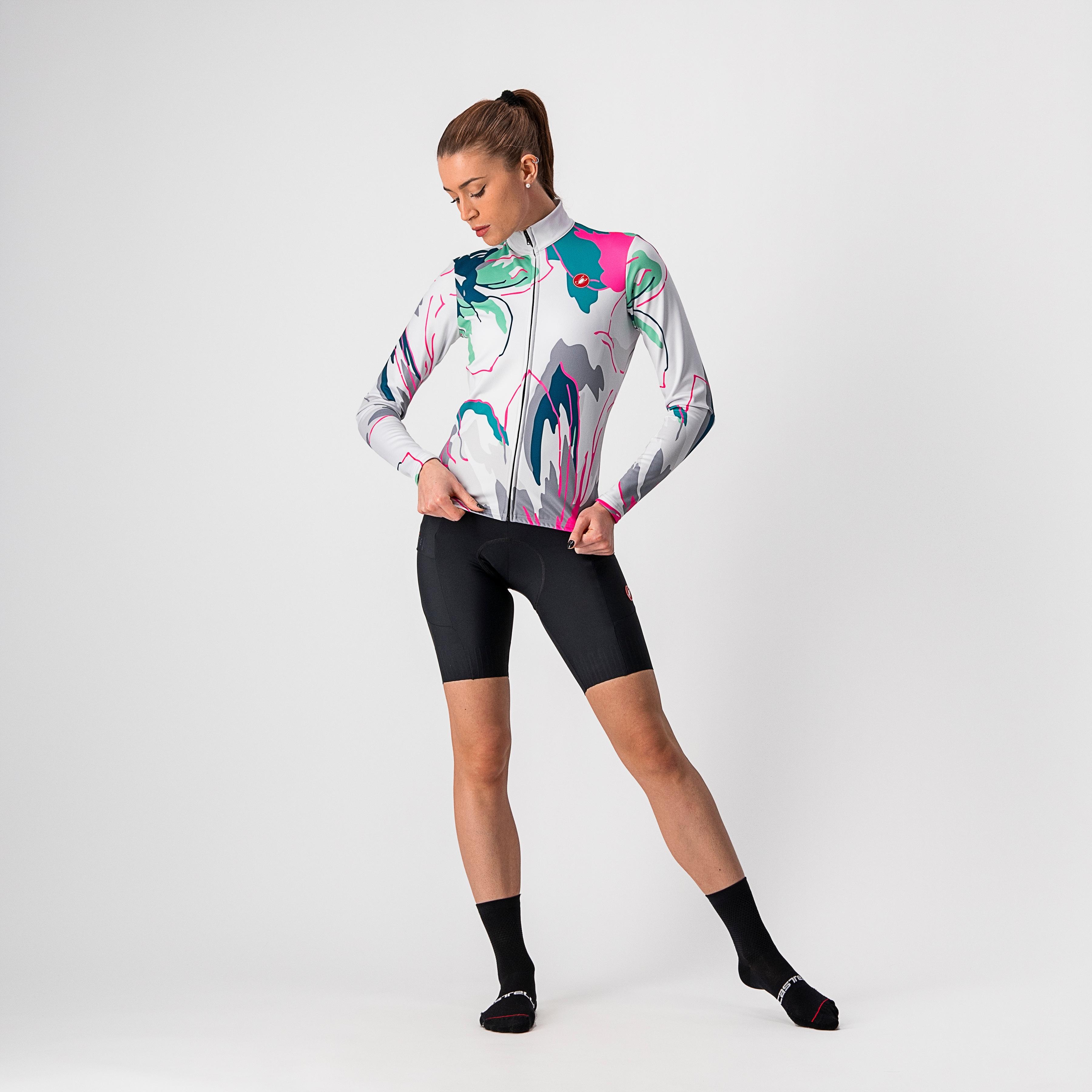 Unlimited w thermal jersey - silver gray/tealblue-flowers - castelli